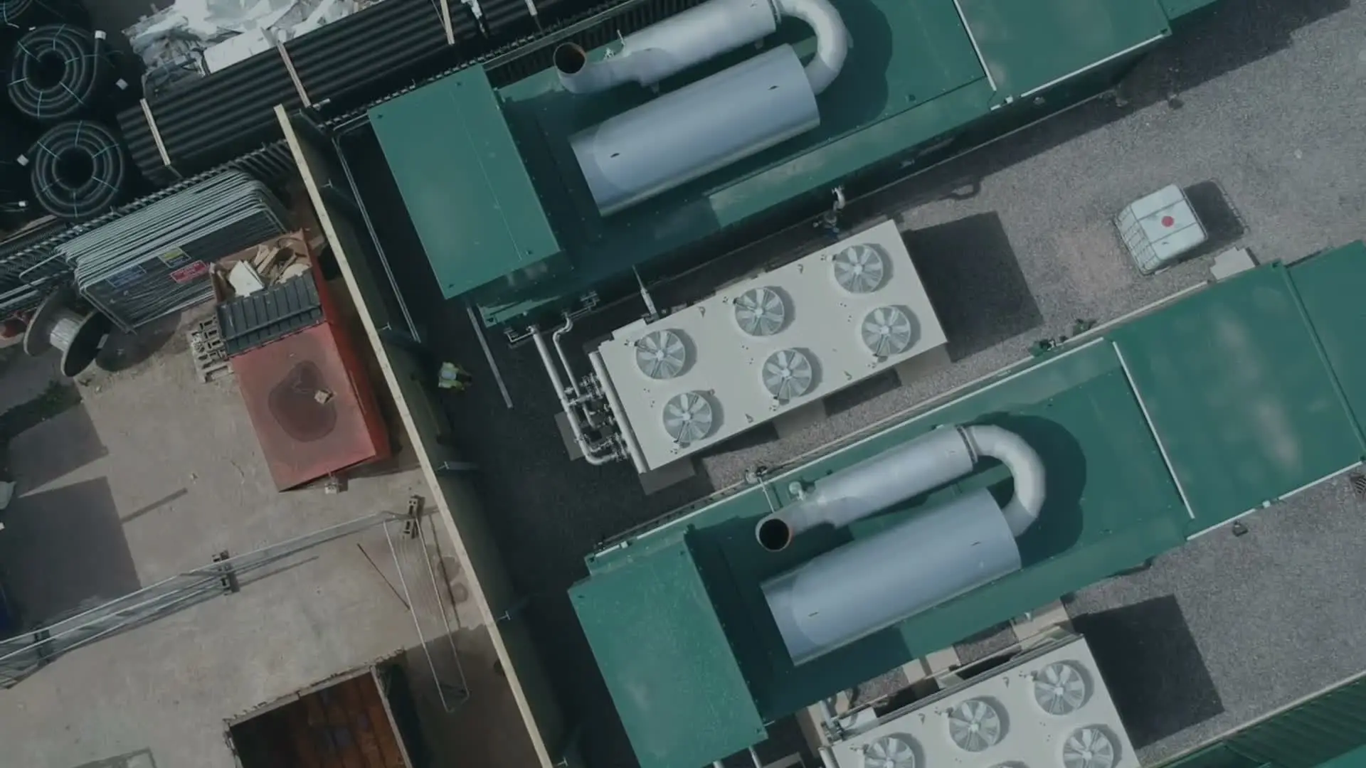 Aerial view of a Hayward-built gas peaking plant, showing containerised generators and exhaust stacks